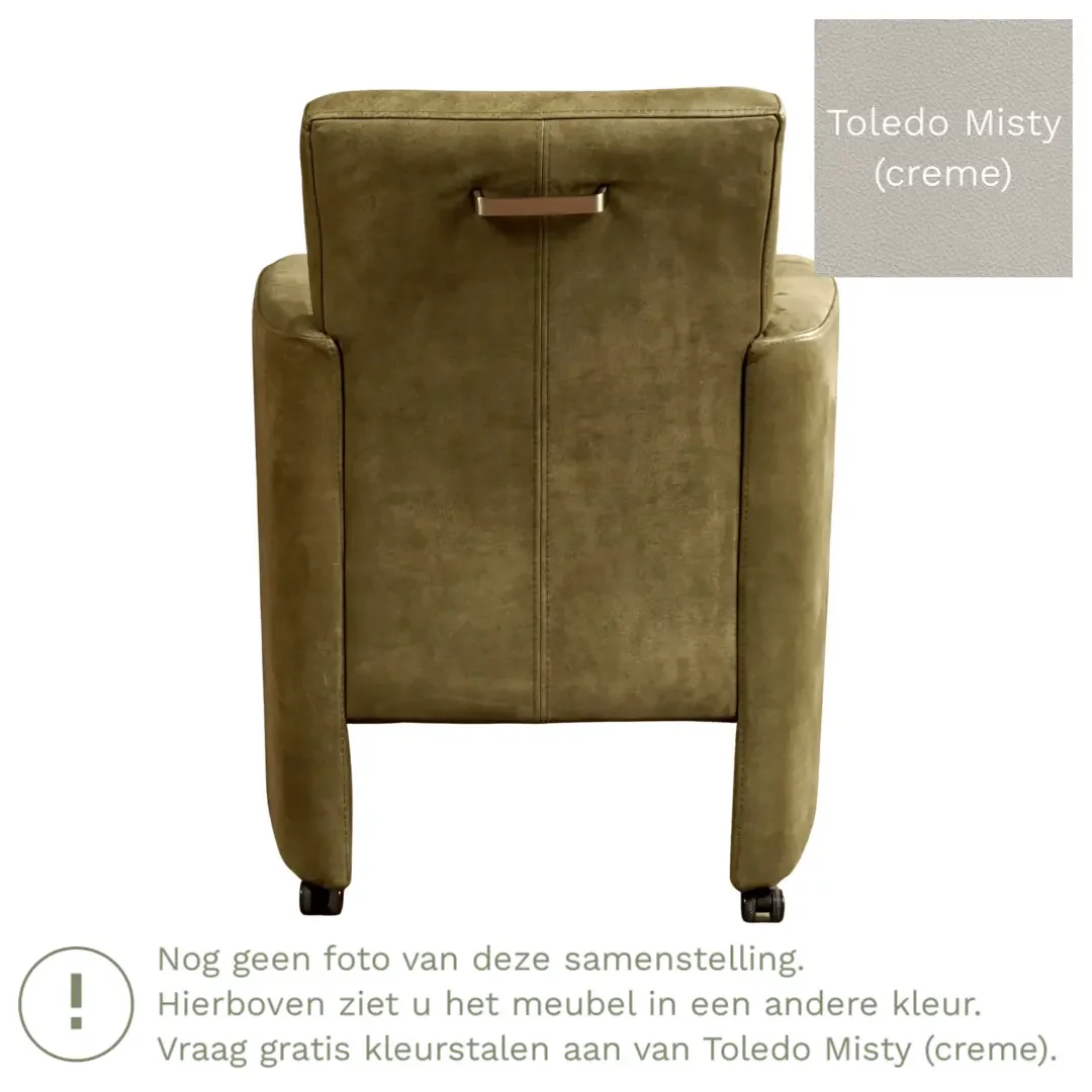 afbeelding van Leren eetkamerstoel Elegant - Toledo Misty (crème) - Met handgreep zwart