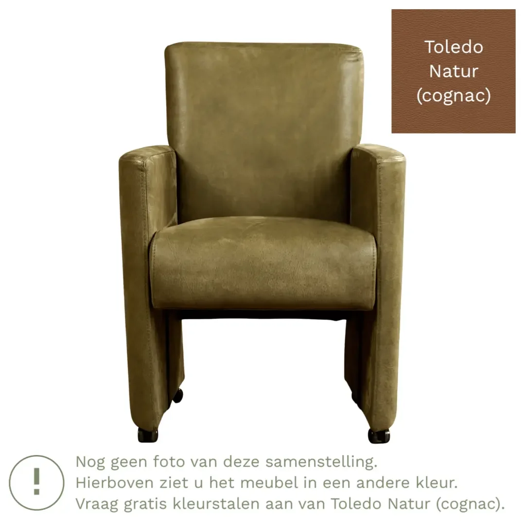 afbeelding van Leren eetkamerstoel Elegant - Toledo Natur (cognac) - Met handgreep zwart