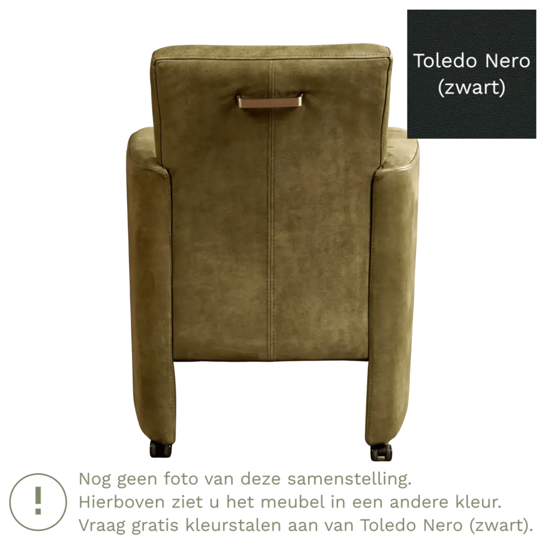 afbeelding van Leren eetkamerstoel Elegant - Toledo Nero (zwart) - Met handgreep zwart