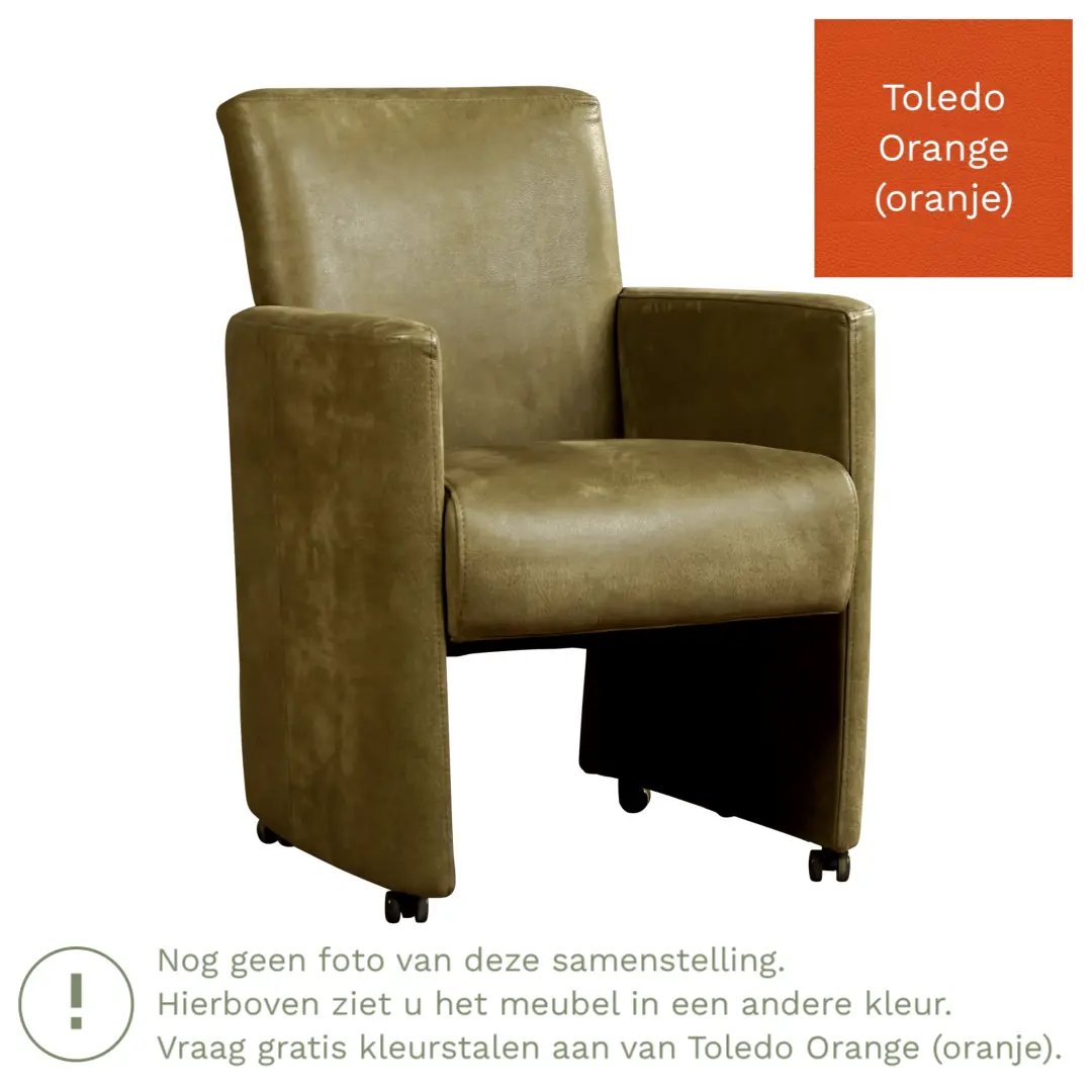 afbeelding van Leren eetkamerstoel Elegant - Toledo Orange (oranje) - Met handgreep RVS
