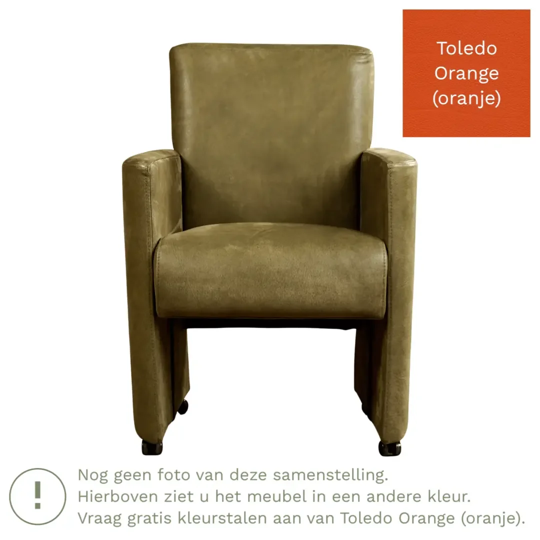 afbeelding van Leren eetkamerstoel Elegant - Toledo Orange (oranje) - Met handgreep RVS