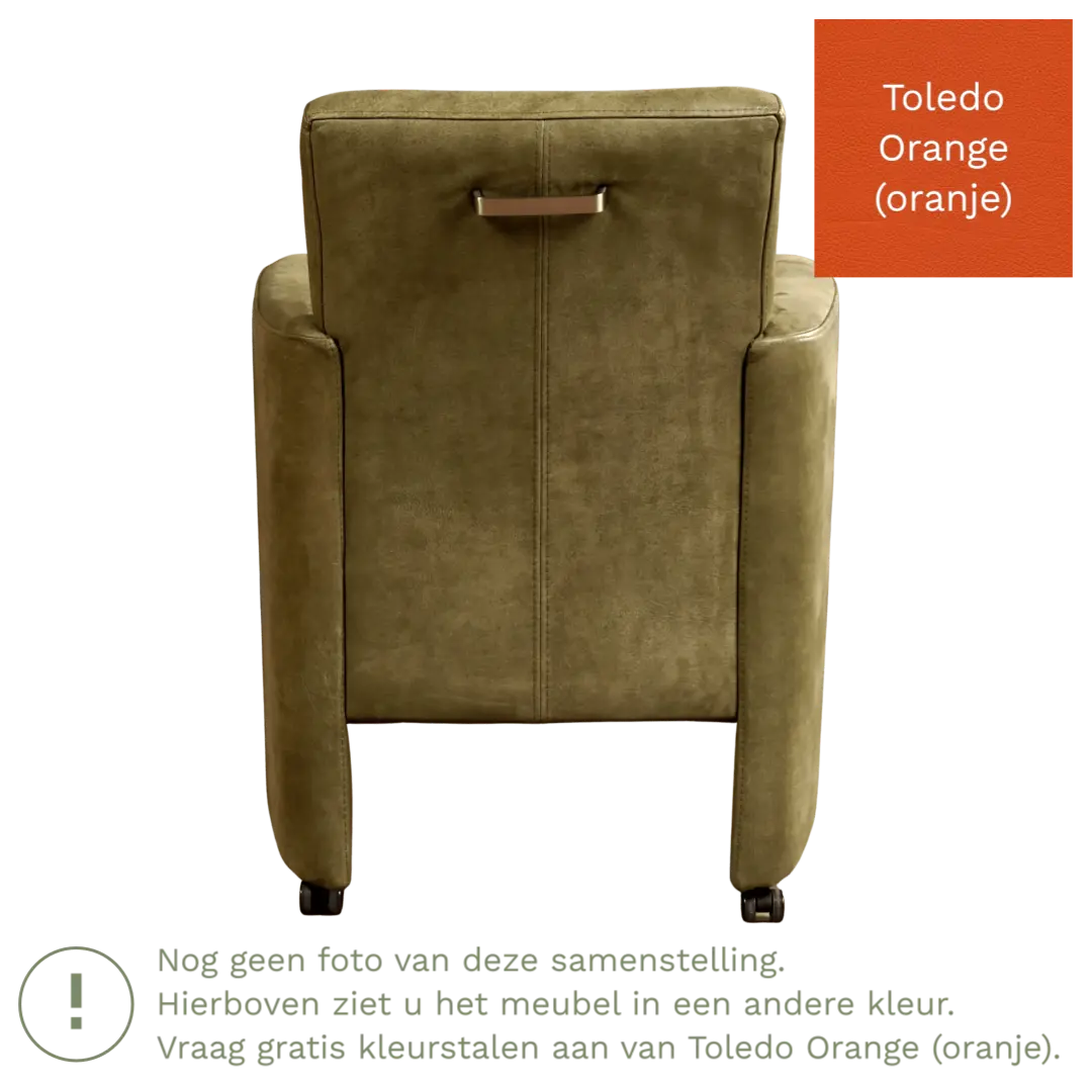 afbeelding van Leren eetkamerstoel Elegant - Toledo Orange (oranje) - Met handgreep RVS
