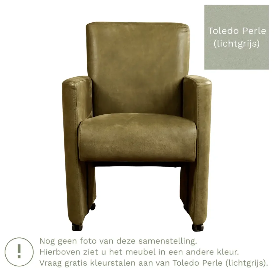 afbeelding van Leren eetkamerstoel Elegant - Toledo Perle (lichtgrijs) - Met handgreep zwart