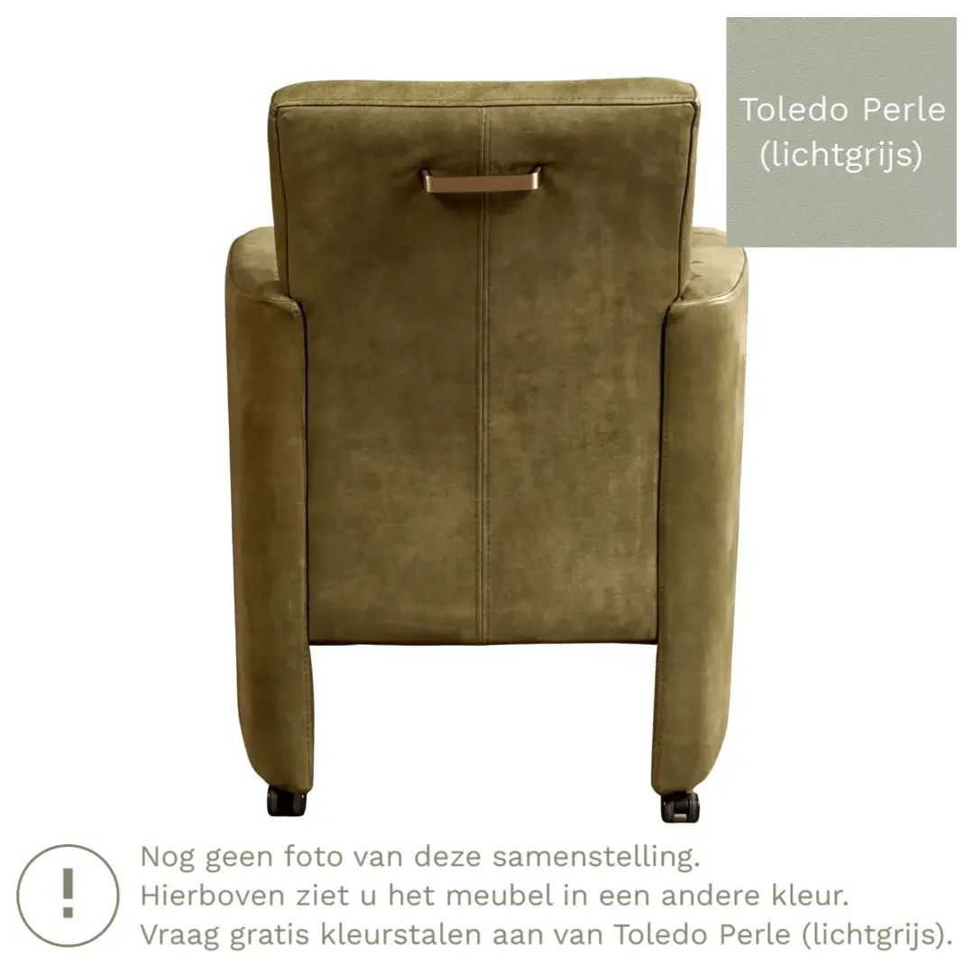 afbeelding van Leren eetkamerstoel Elegant - Toledo Perle (lichtgrijs) - Met handgreep zwart