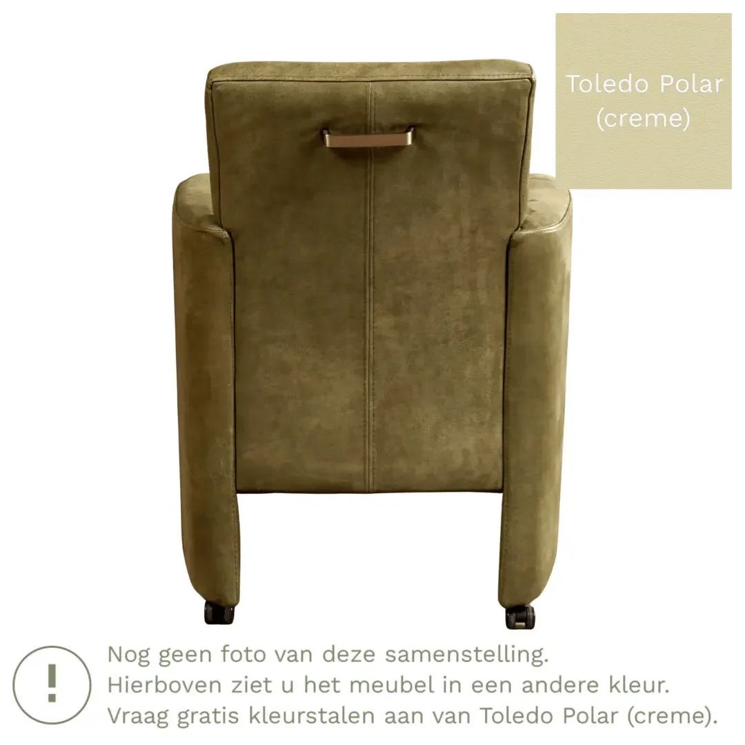 afbeelding van Leren eetkamerstoel Elegant - Toledo Polar (crème) - Met handgreep zwart