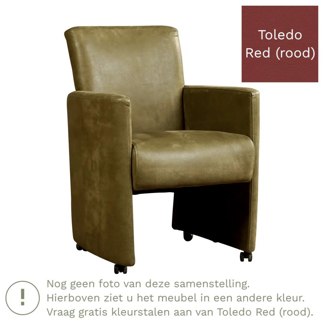 afbeelding van Leren eetkamerstoel Elegant - Toledo Red (rood) - Met handgreep RVS