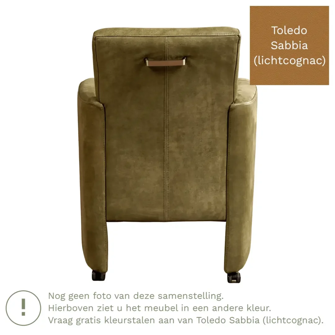 afbeelding van Leren eetkamerstoel Elegant - Toledo Sabbia (lichtcognac) - Met handgreep zwart