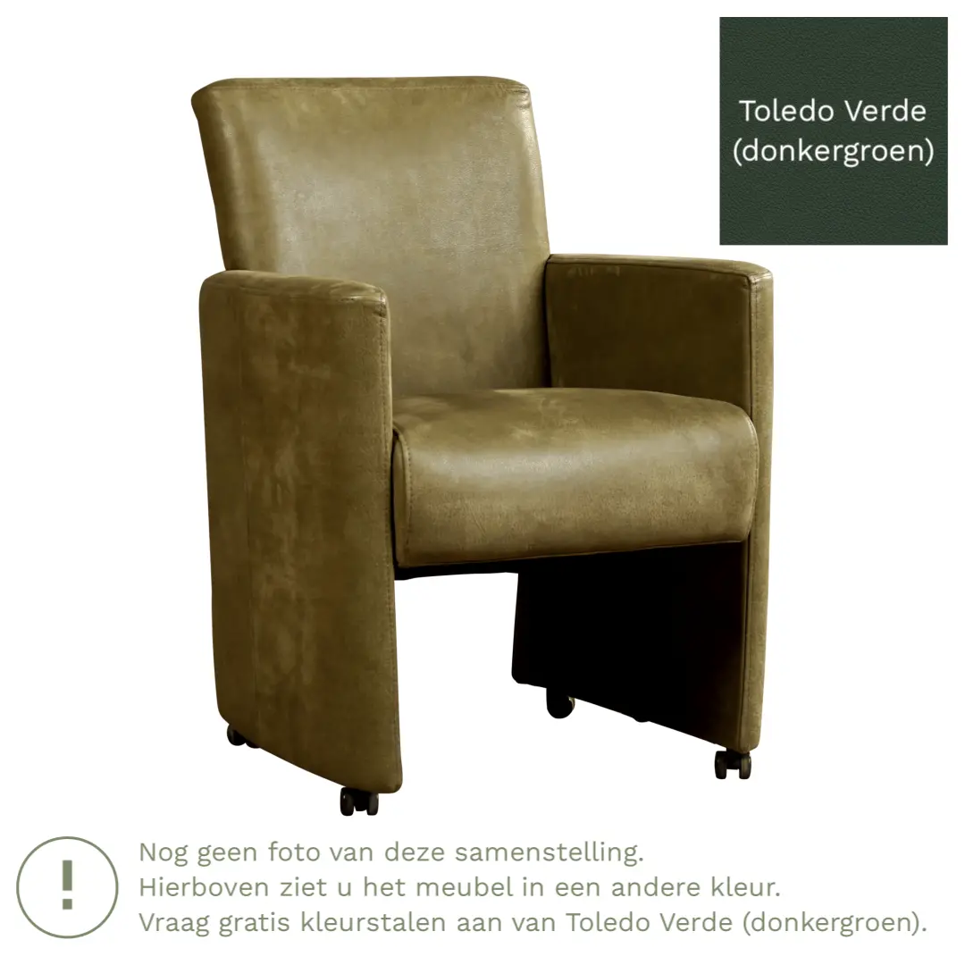 afbeelding van Leren eetkamerstoel Elegant - Toledo Verde (donkergroen) - Met handgreep zwart