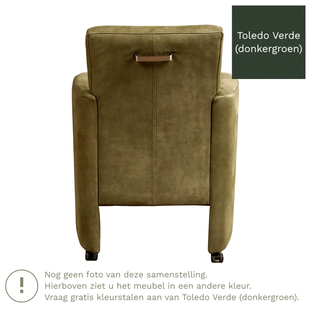 afbeelding van Leren eetkamerstoel Elegant - Toledo Verde (donkergroen) - Met handgreep zwart