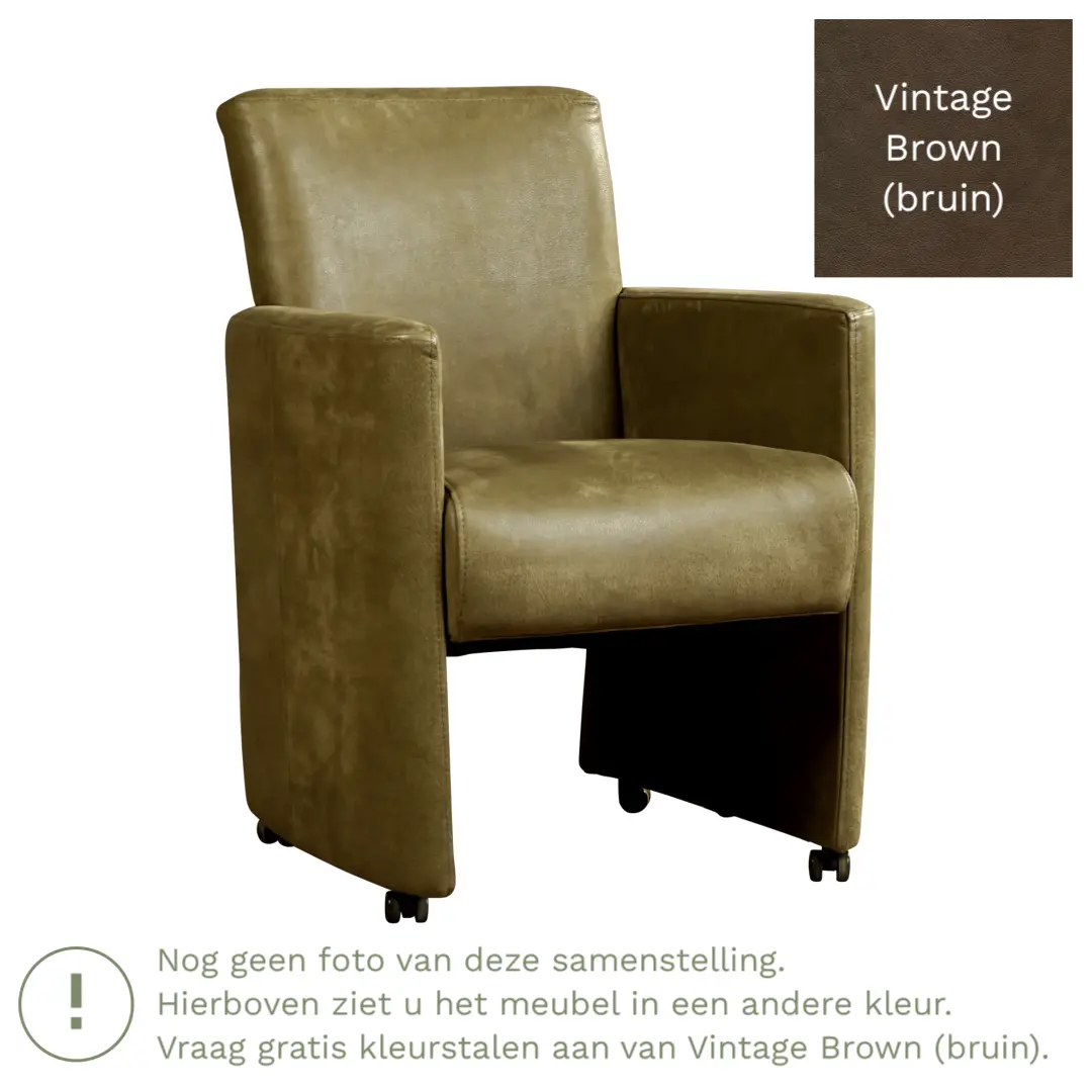 afbeelding van Leren eetkamerstoel Elegant - Vintage Brown (bruin) - Met handgreep zwart
