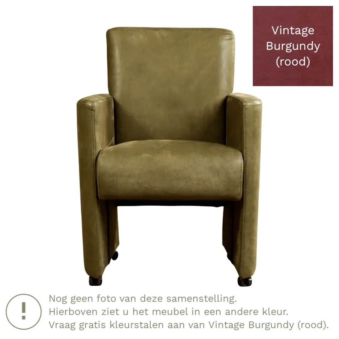 afbeelding van Leren eetkamerstoel Elegant - Vintage Burgundy (rood) - Met handgreep zwart