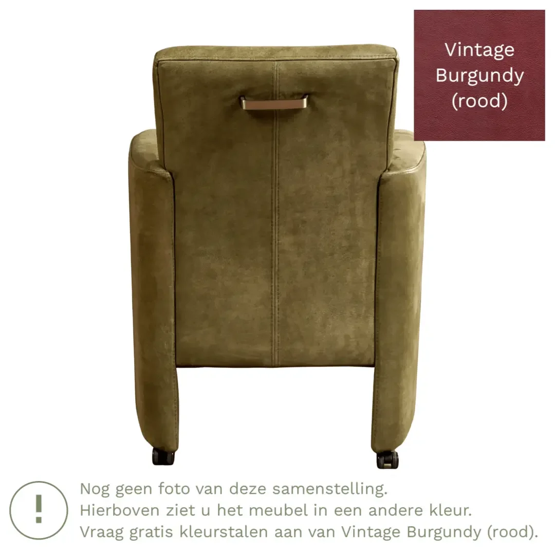 afbeelding van Leren eetkamerstoel Elegant - Vintage Burgundy (rood) - Met handgreep zwart
