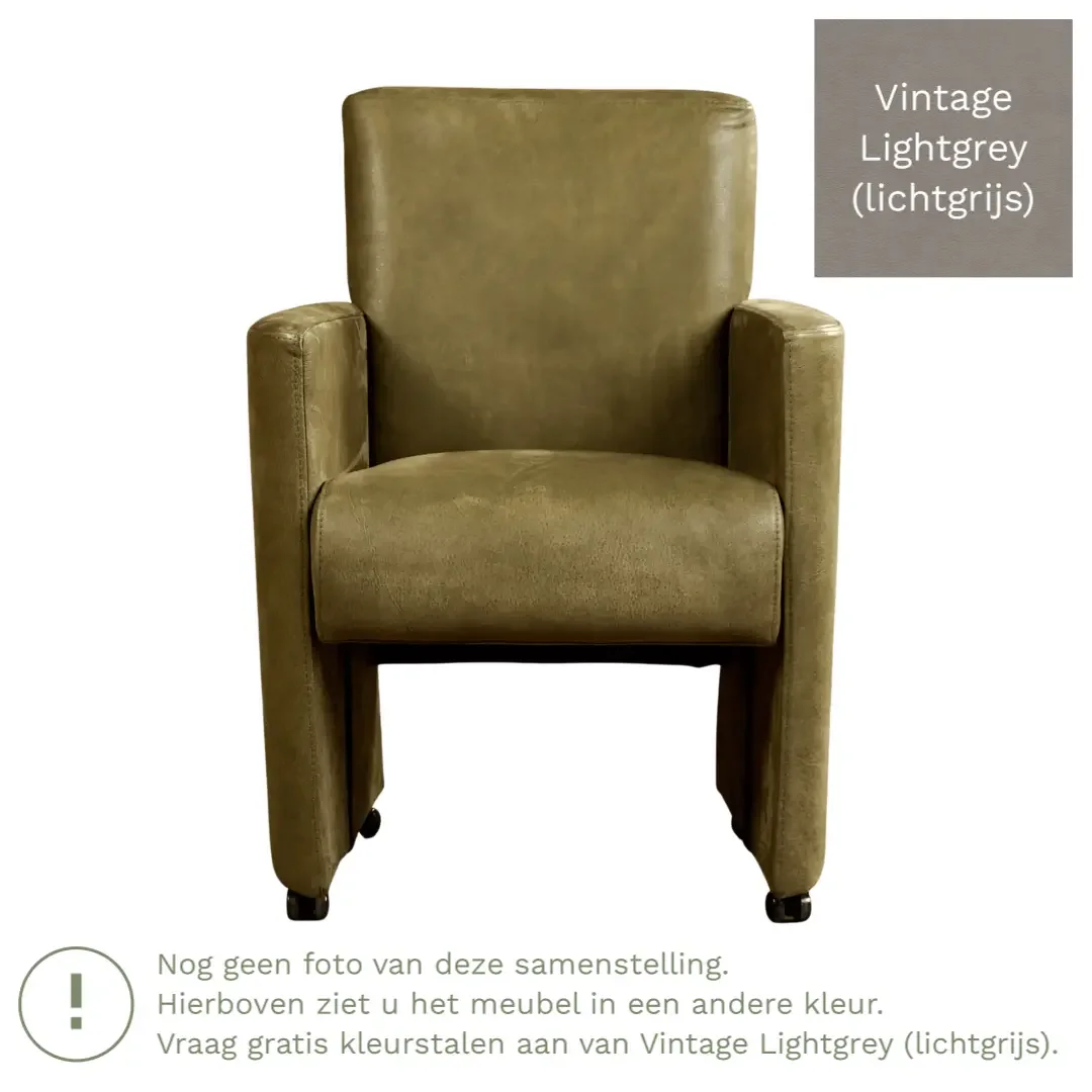 afbeelding van Leren eetkamerstoel Elegant - Vintage Lightgrey (lichtgrijs) - Met handgreep RVS