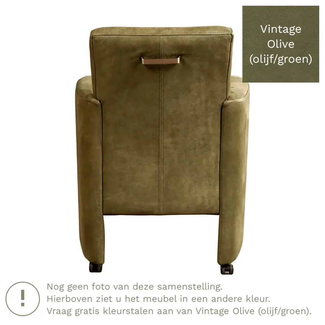 afbeelding van Leren eetkamerstoel Elegant - Vintage Olive (olijf/groen) - Met handgreep RVS