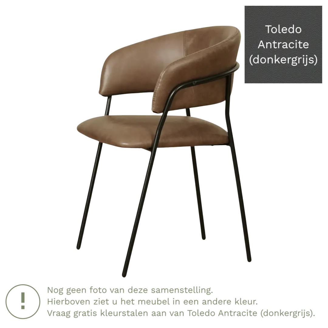afbeelding van Leren eetkamerstoel met armleuning Glow - Toledo Antracite (donkergrijs)