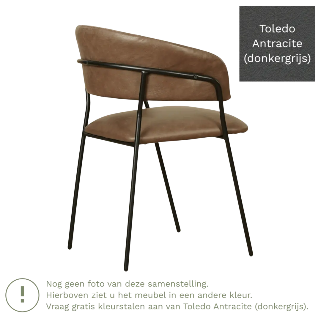 afbeelding van Leren eetkamerstoel met armleuning Glow - Toledo Antracite (donkergrijs)