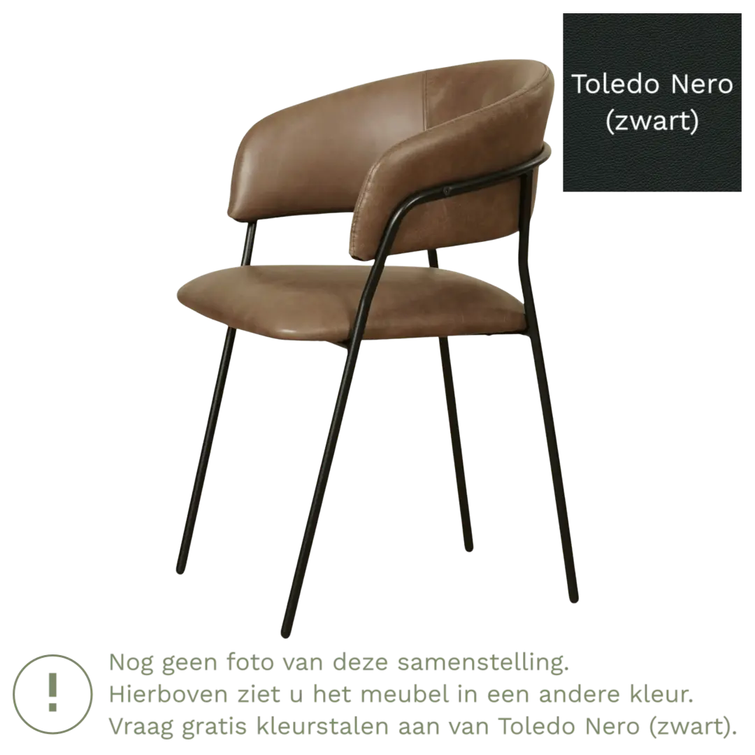 afbeelding van Leren eetkamerstoel met armleuning Glow - Toledo Nero (zwart)
