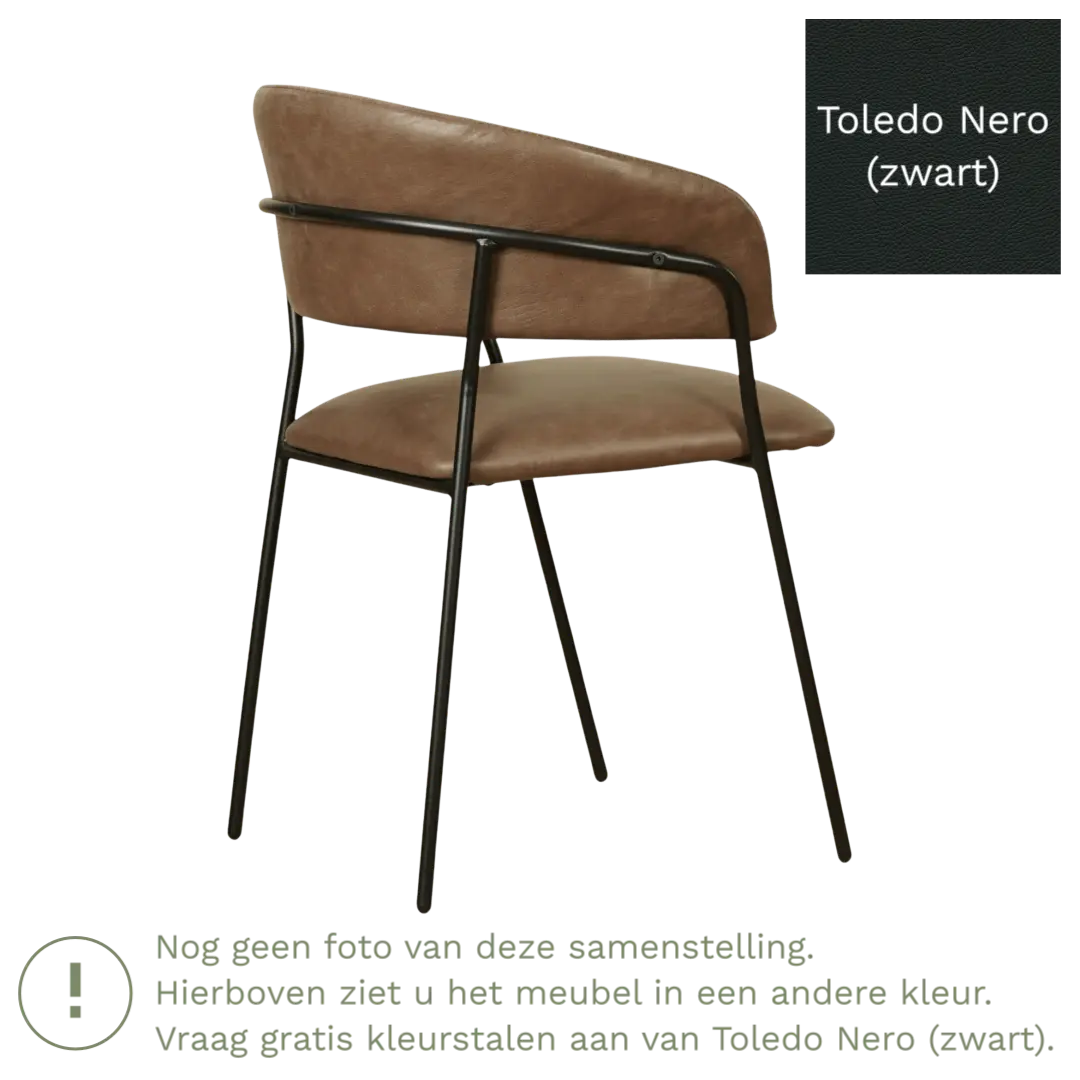 afbeelding van Leren eetkamerstoel met armleuning Glow - Toledo Nero (zwart)