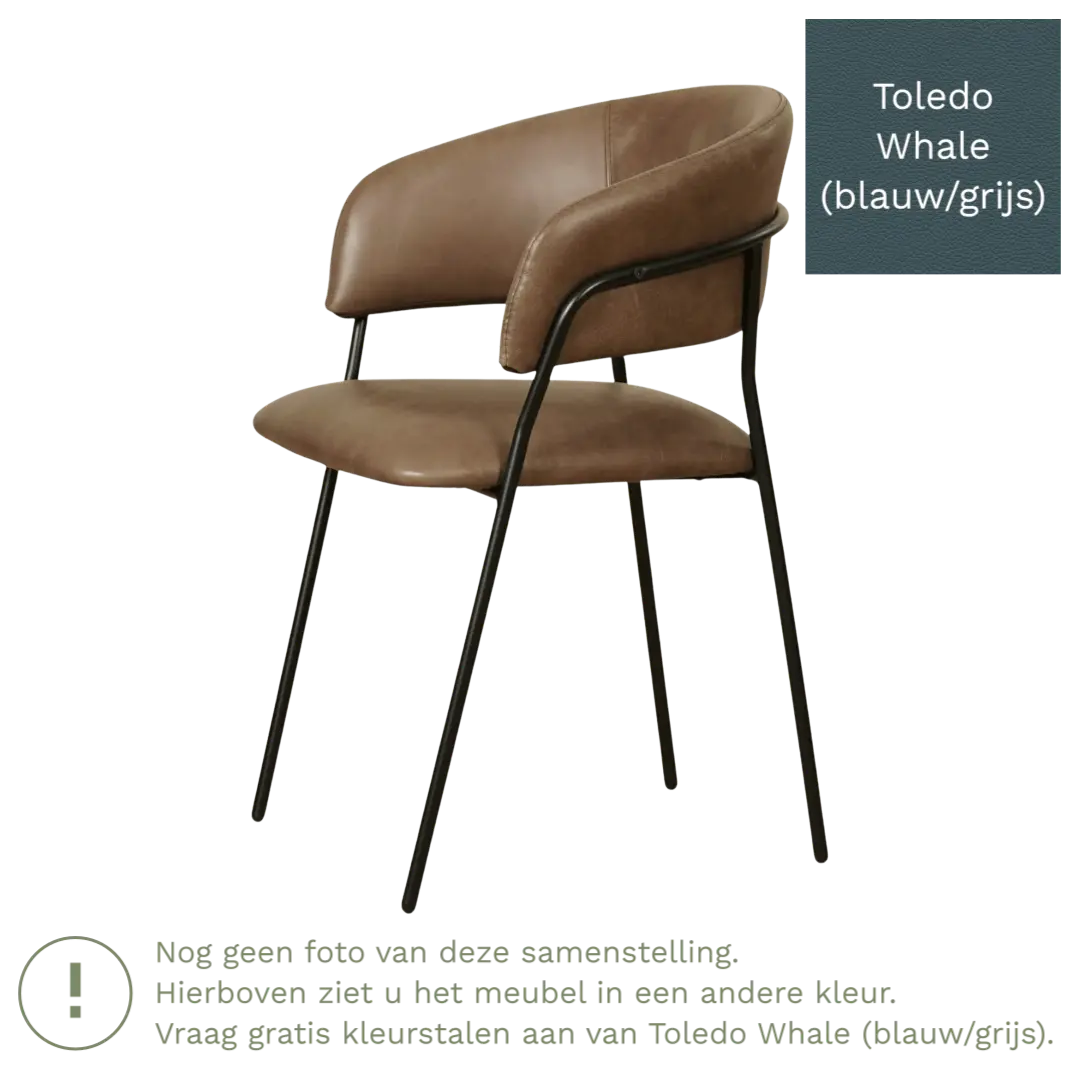 afbeelding van Leren eetkamerstoel met armleuning Glow - Toledo Whale (blauw/grijs)