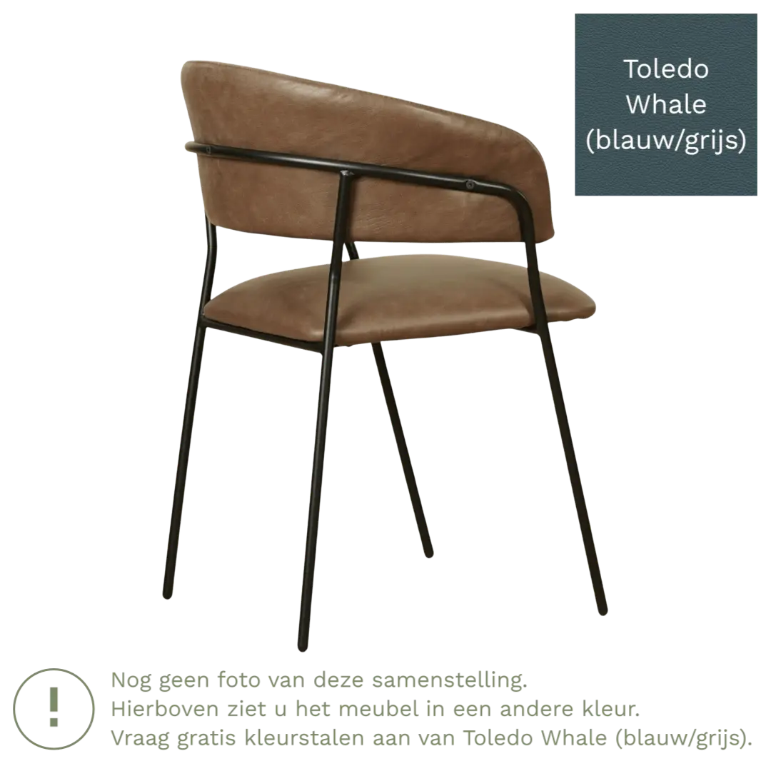 afbeelding van Leren eetkamerstoel met armleuning Glow - Toledo Whale (blauw/grijs)