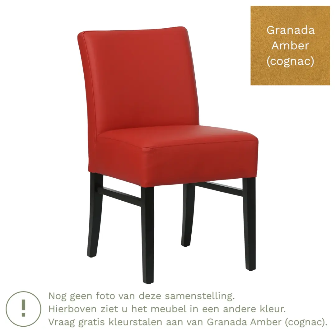 afbeelding van Leren eetkamerstoel Hold - Granada Amber (cognac) - Poten hout zwart