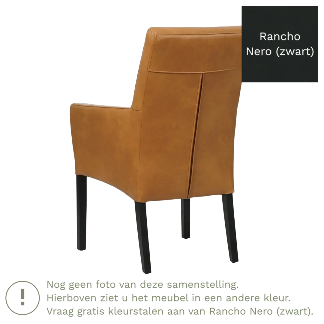 afbeelding van Leren eetkamerstoel Just met armleuning - Rancho Nero (zwart) - Poten hout zwart