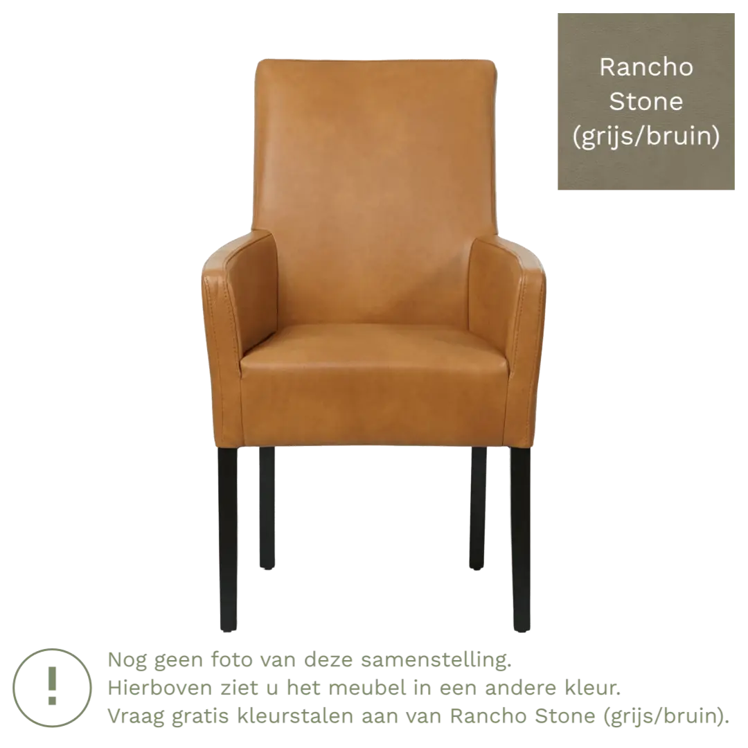 afbeelding van Leren eetkamerstoel Just met armleuning - Rancho Stone (grijs/bruin) - Poten hout zwart