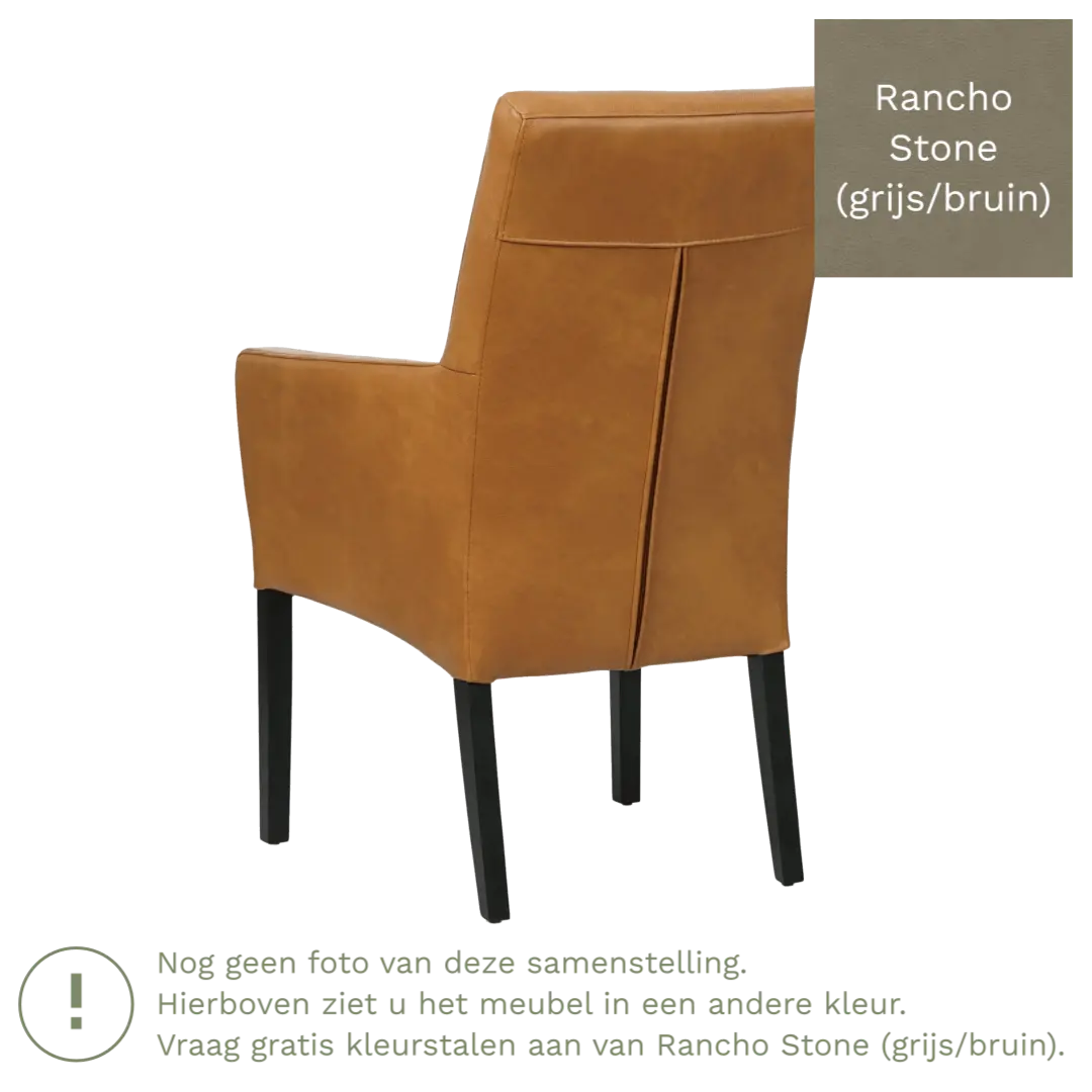 afbeelding van Leren eetkamerstoel Just met armleuning - Rancho Stone (grijs/bruin) - Poten hout zwart