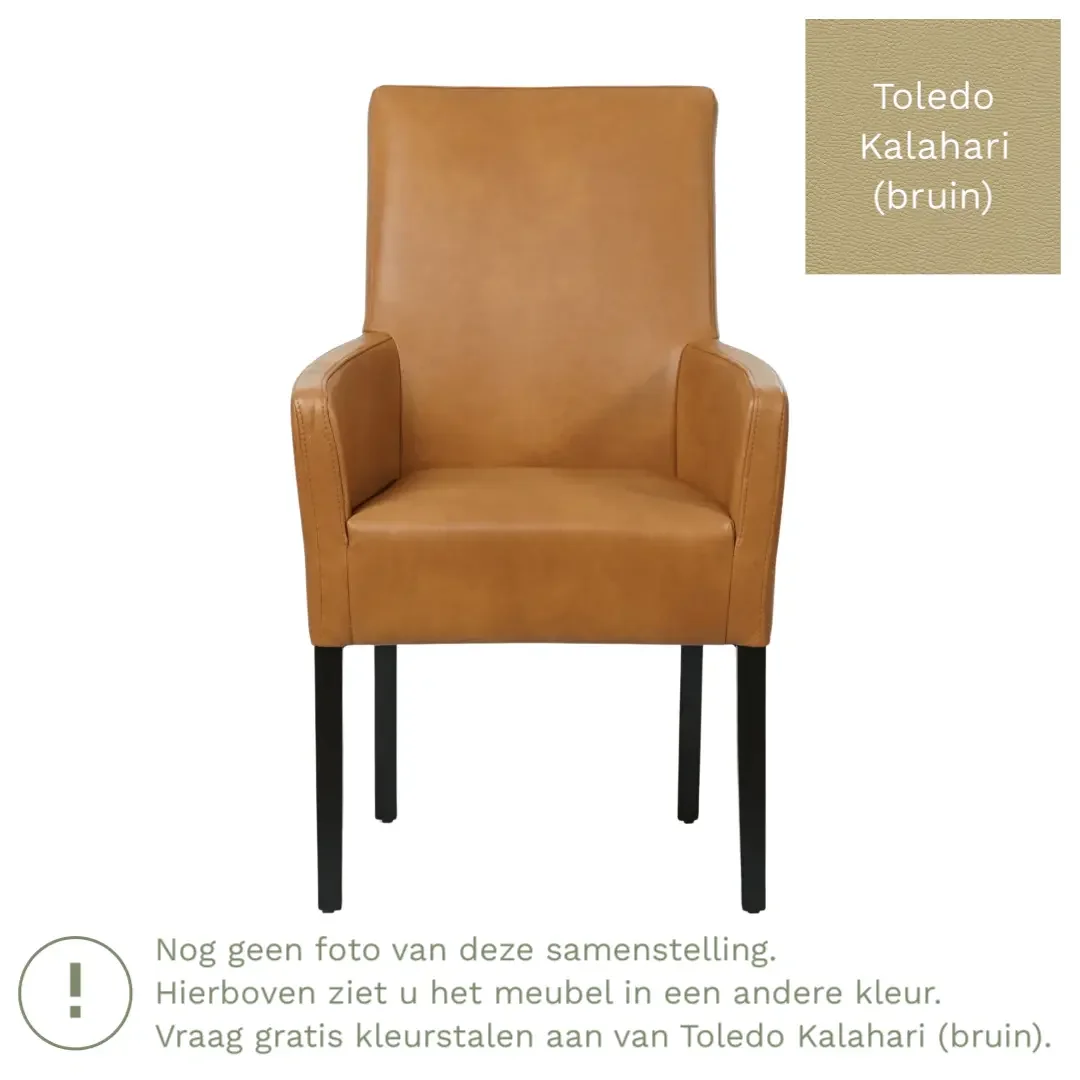 afbeelding van Leren eetkamerstoel Just met armleuning - Toledo Kalahari (bruin) - Poten hout zwart