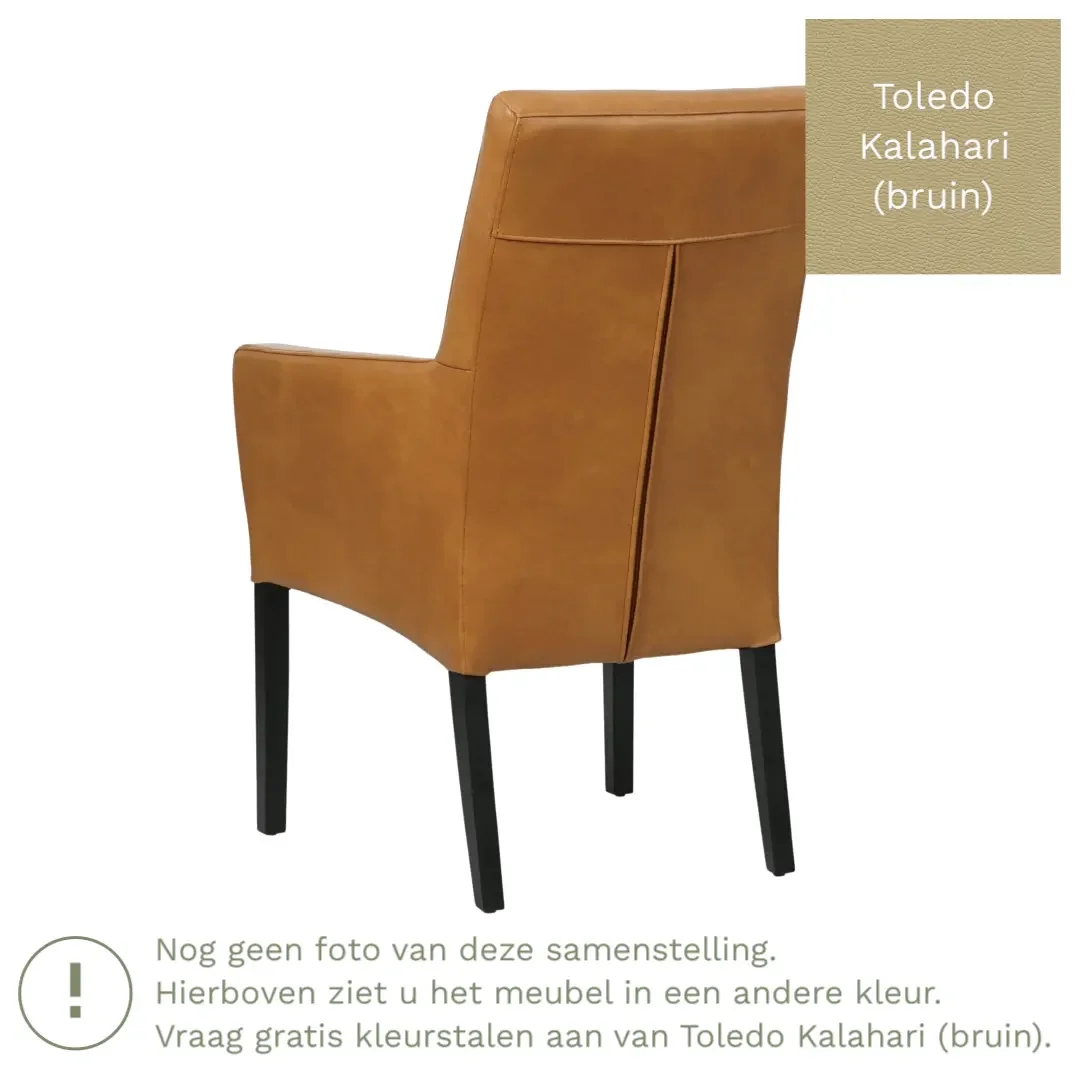 afbeelding van Leren eetkamerstoel Just met armleuning - Toledo Kalahari (bruin) - Poten hout zwart