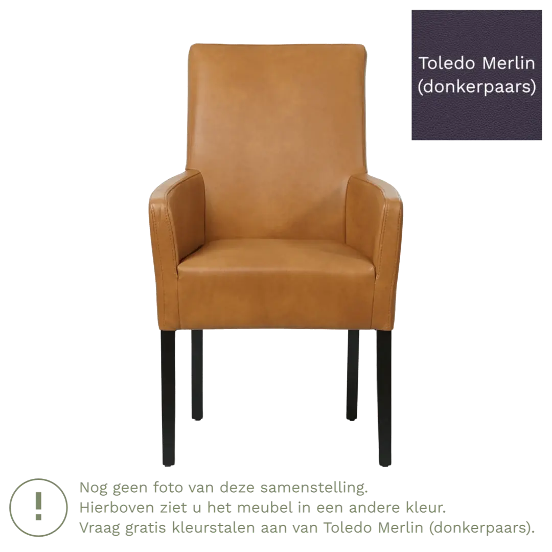 afbeelding van Leren eetkamerstoel Just met armleuning - Toledo Merlin (donkerpaars) - Poten hout zwart