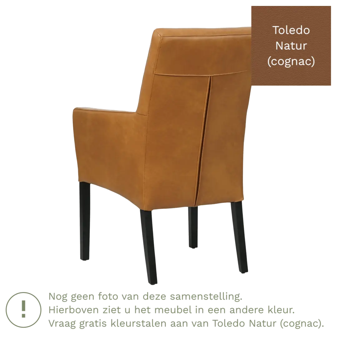 afbeelding van Leren eetkamerstoel Just met armleuning - Toledo Natur (cognac) - Poten hout zwart