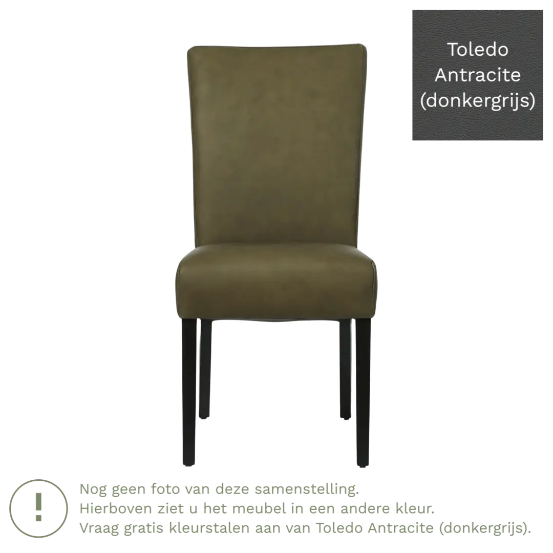 afbeelding van Leren eetkamerstoel Just - Toledo Antracite (donkergrijs) - Poten hout zwart