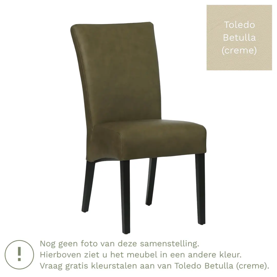 afbeelding van Leren eetkamerstoel Just - Toledo Betulla (crème) - Poten hout zwart