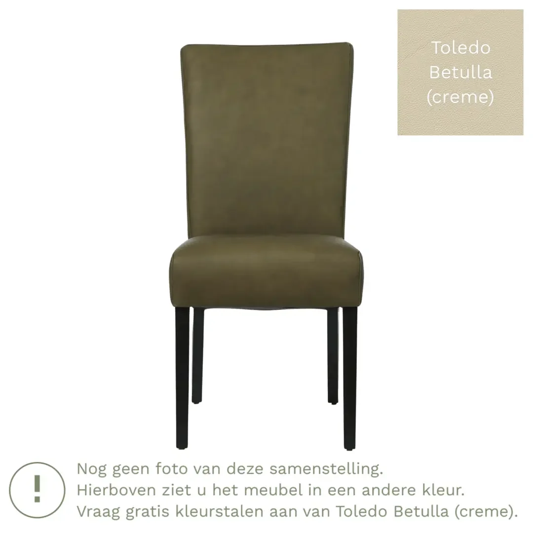 afbeelding van Leren eetkamerstoel Just - Toledo Betulla (crème) - Poten hout zwart