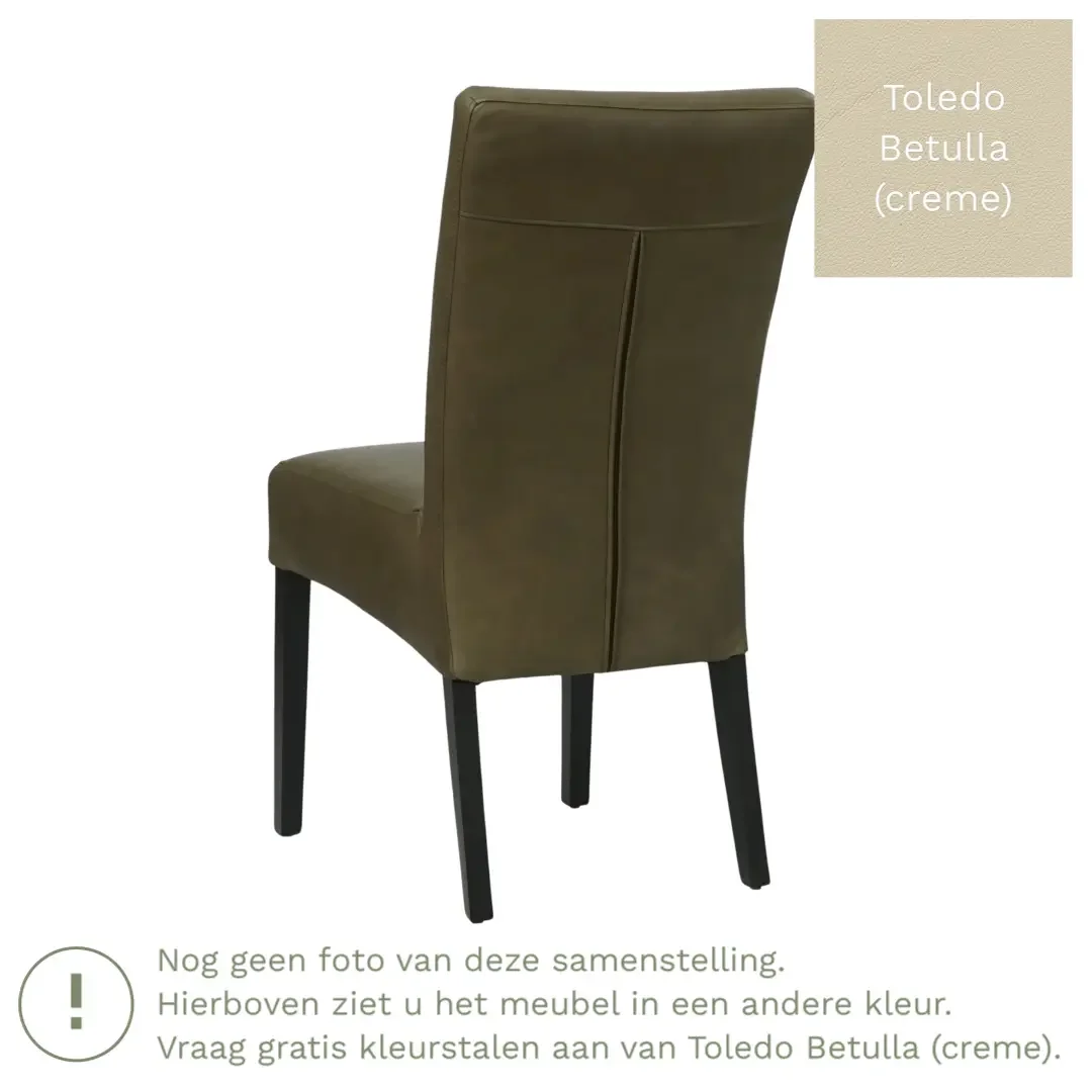 afbeelding van Leren eetkamerstoel Just - Toledo Betulla (crème) - Poten hout zwart