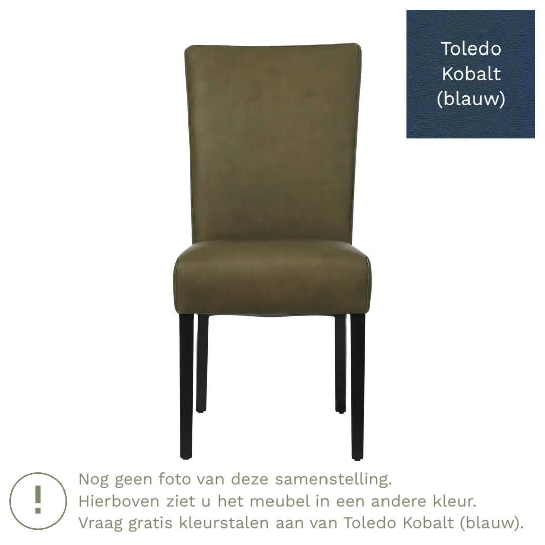 afbeelding van Leren eetkamerstoel Just - Toledo Kobalt (blauw) - Poten hout zwart