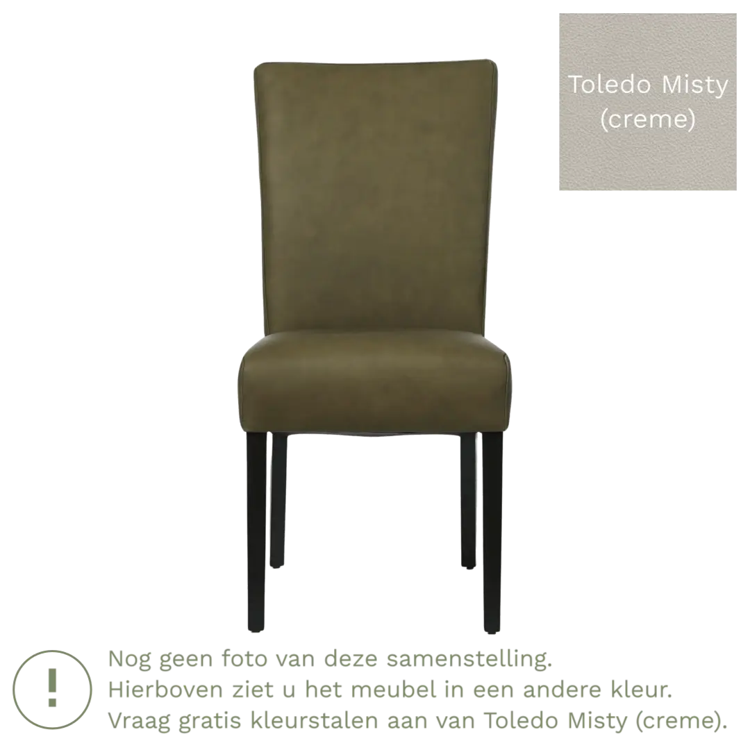 afbeelding van Leren eetkamerstoel Just - Toledo Misty (crème) - Poten hout zwart