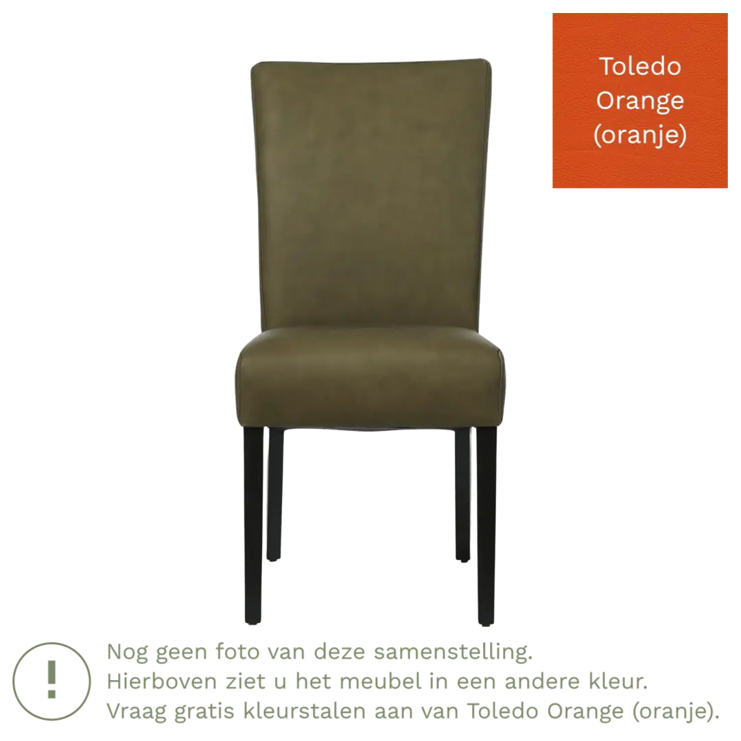 afbeelding van Leren eetkamerstoel Just - Toledo Orange (oranje) - Poten hout zwart