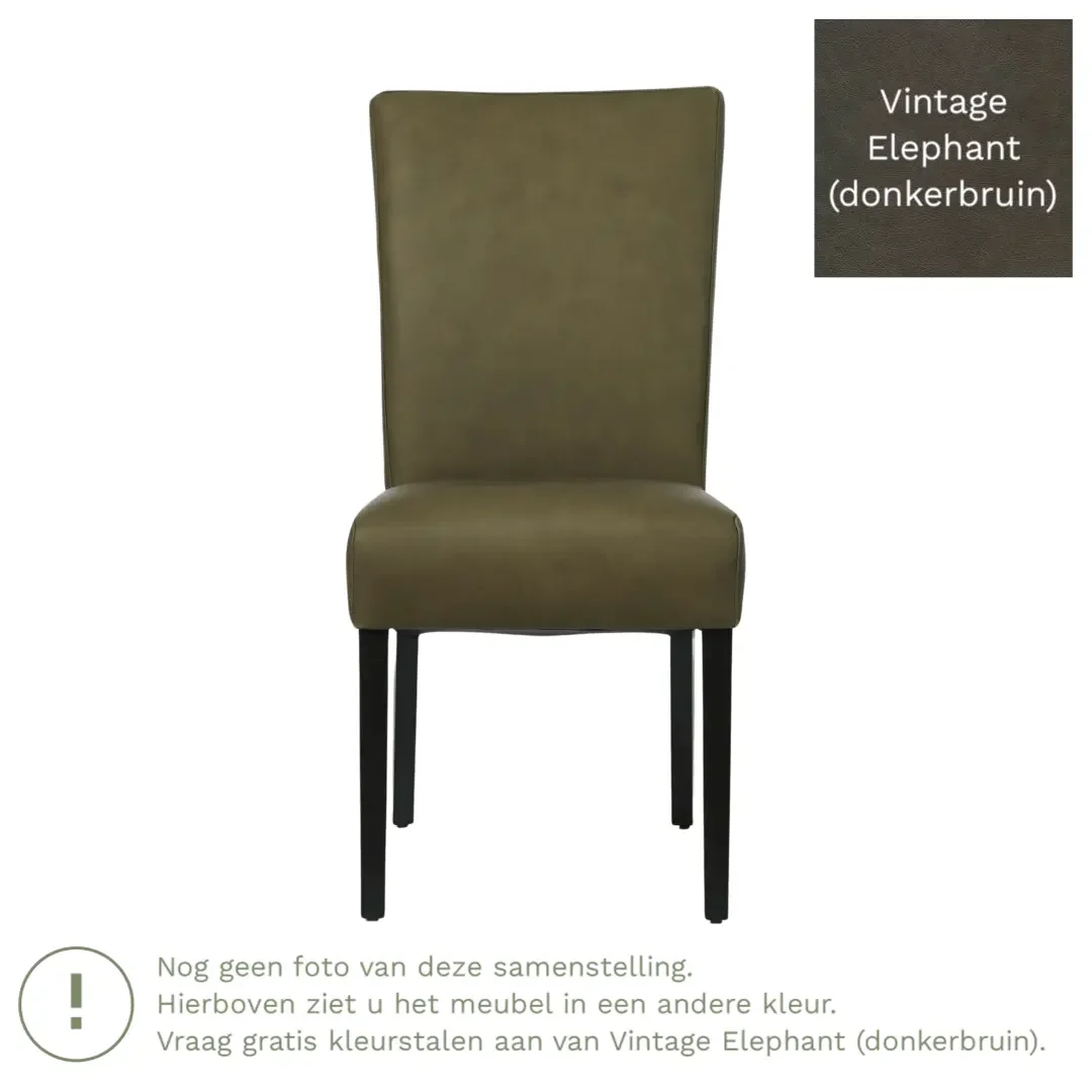 afbeelding van Leren eetkamerstoel Just - Vintage Elephant (donkerbruin) - Poten hout zwart