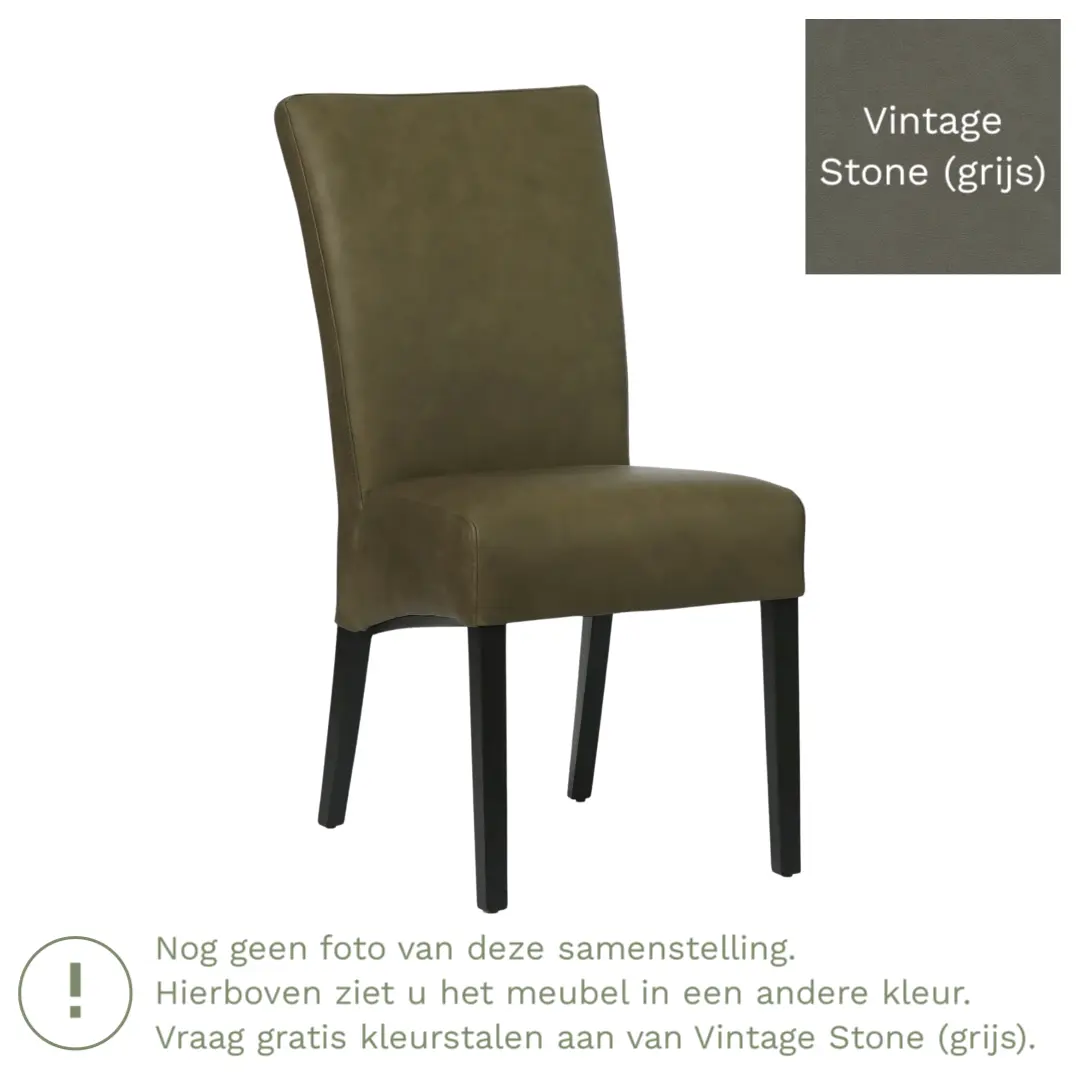 afbeelding van Leren eetkamerstoel Just - Vintage Stone (grijs) - Poten hout zwart