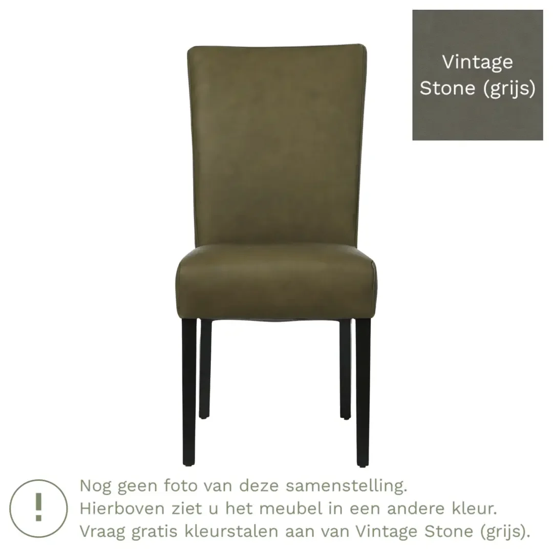 afbeelding van Leren eetkamerstoel Just - Vintage Stone (grijs) - Poten hout zwart