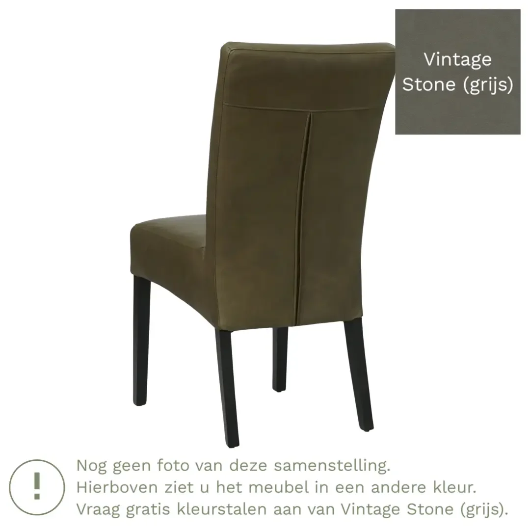afbeelding van Leren eetkamerstoel Just - Vintage Stone (grijs) - Poten hout zwart