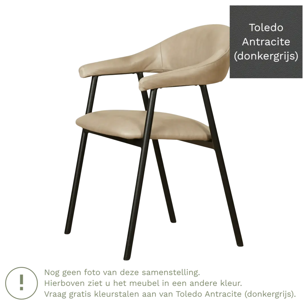 afbeelding van Leren eetkamerstoel met armleuning Line - Toledo Antracite (donkergrijs)