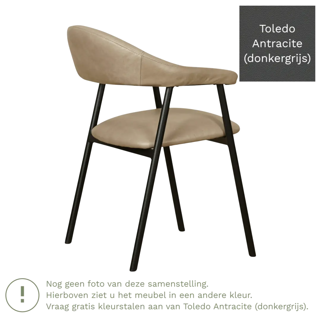 afbeelding van Leren eetkamerstoel met armleuning Line - Toledo Antracite (donkergrijs)