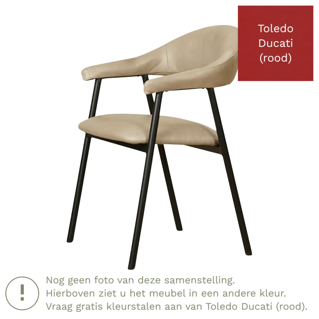 afbeelding van Leren eetkamerstoel met armleuning Line - Toledo Ducati (rood)