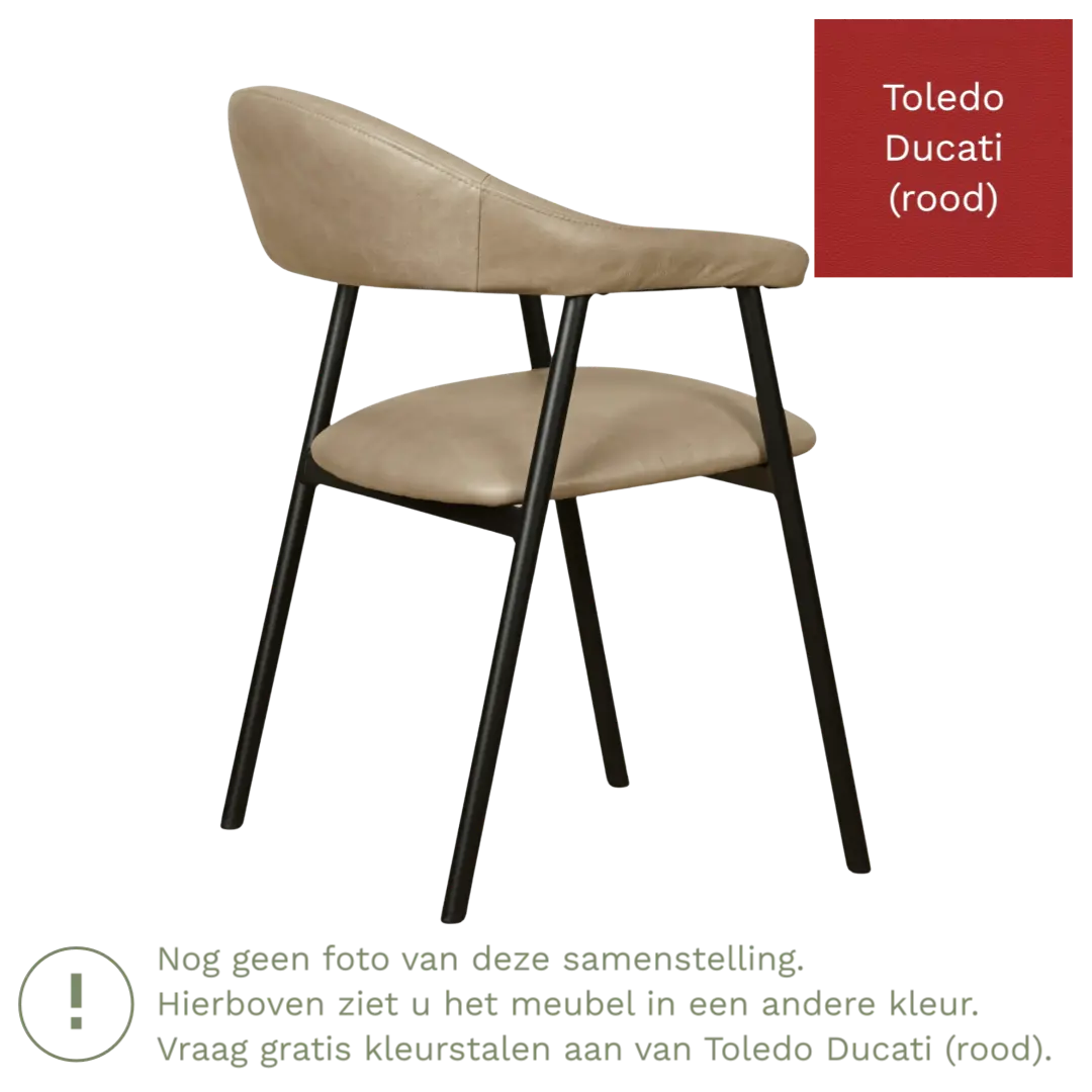 afbeelding van Leren eetkamerstoel met armleuning Line - Toledo Ducati (rood)