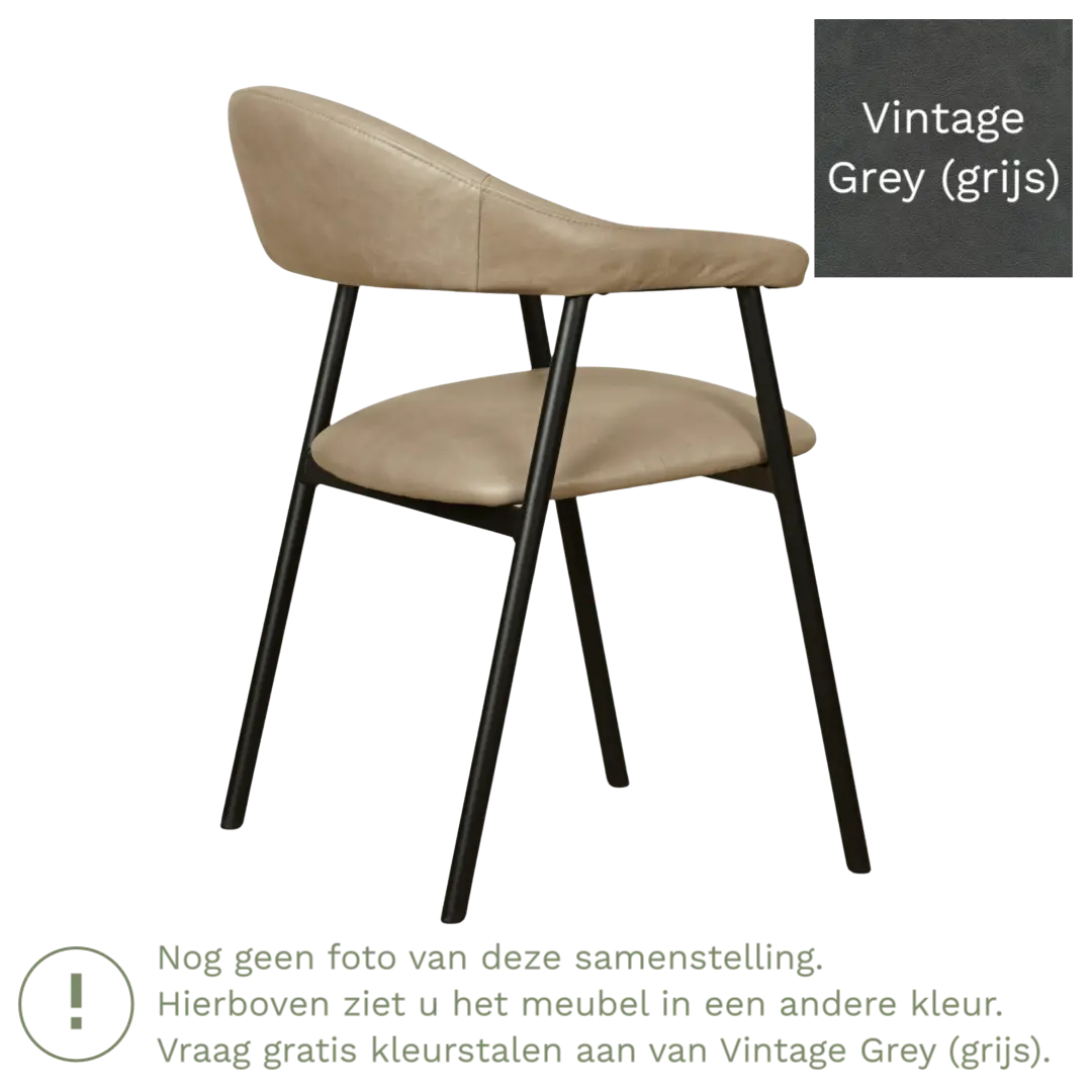 afbeelding van Leren eetkamerstoel met armleuning Line - Vintage Grey (grijs)