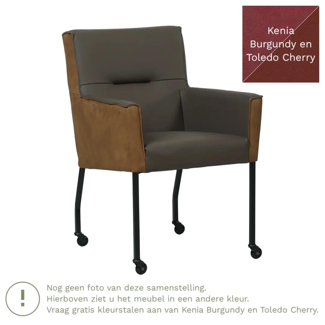 afbeelding van Leren eetkamerstoel Lucky Duo - Kenia Burgundy en Toledo Cherry - Poten staal vierkant zwart