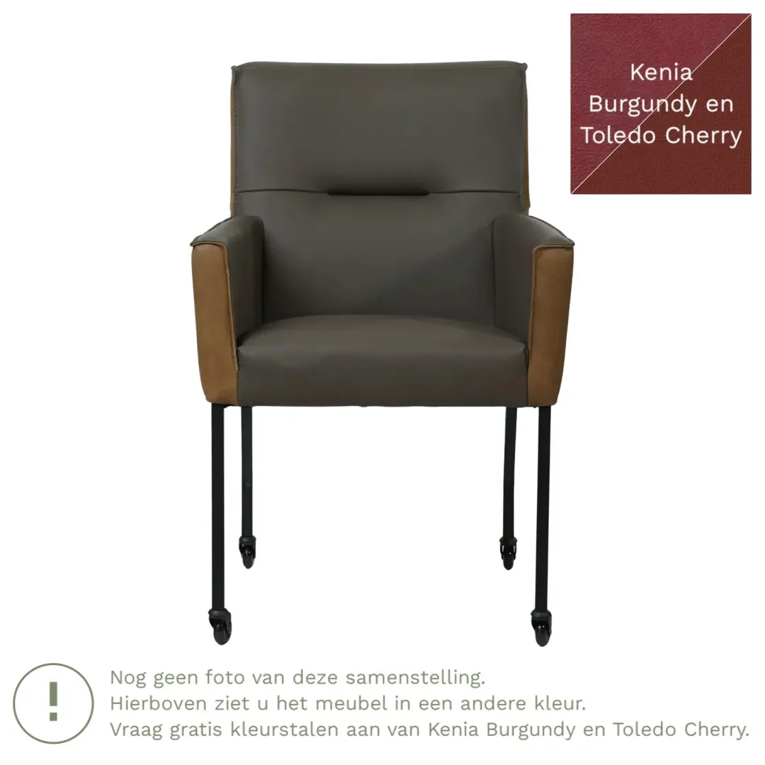 afbeelding van Leren eetkamerstoel Lucky Duo - Kenia Burgundy en Toledo Cherry - Poten staal vierkant zwart